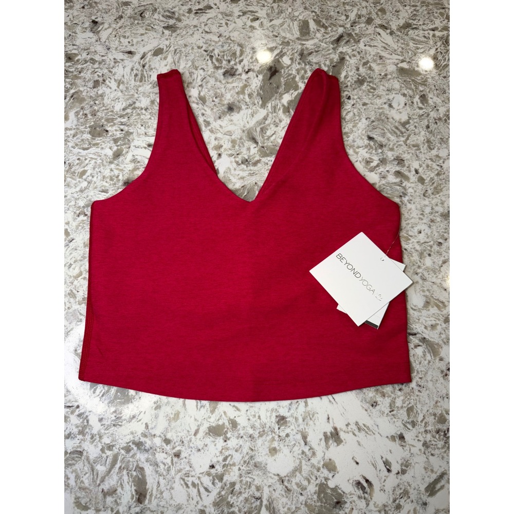 Beyond Yoga Spacedye Focus Cropped Tank Red V-Neck Activewear Top NWT Small